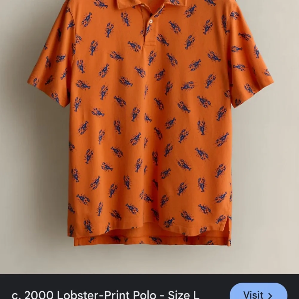 Polo Ralph Lauren orange Lobster-Print Polo Shirt 100 cotton large - Picture 2 of 2